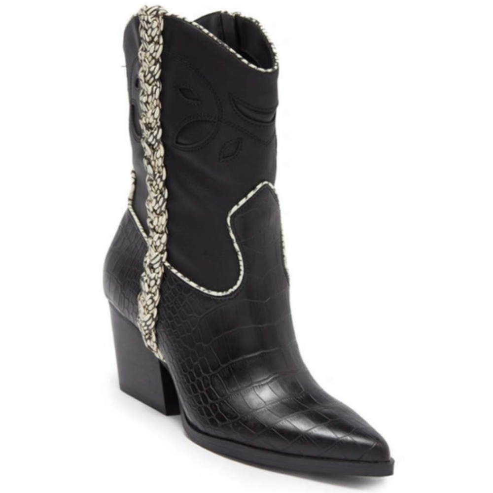 Dolce Vita Boots Lori Croc Embossed Cutout Braided Western Festival Boho Black 8
